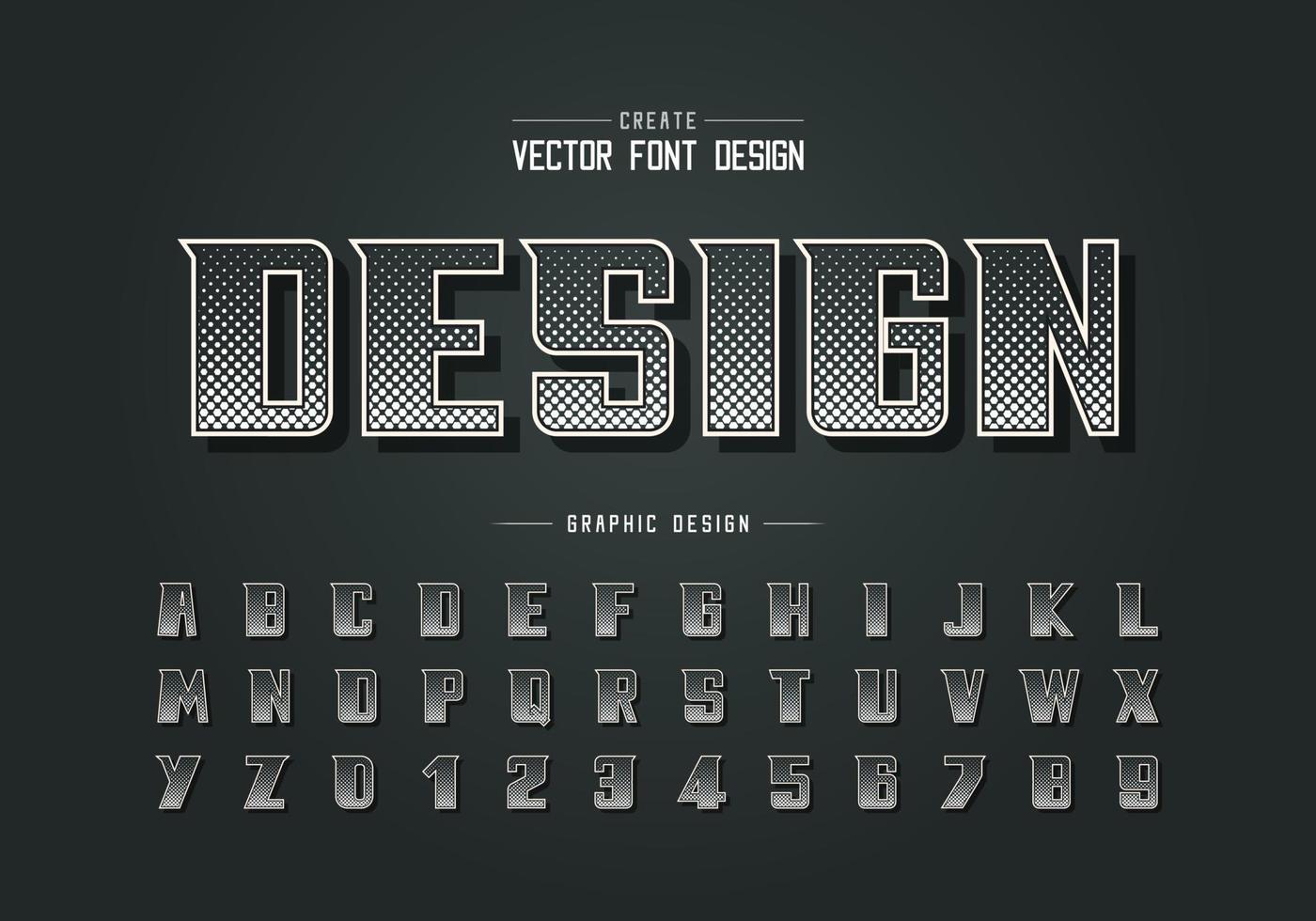 fuente hexagonal de medio tono y vector alfabético en negrita, tipo de letra moderno digital y diseño de números de letras