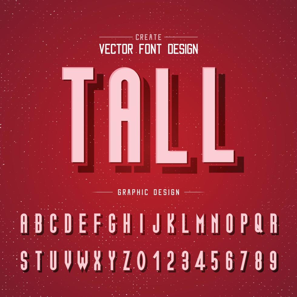 Font and alphabet vector, tall letter design and graphic text on red background vector