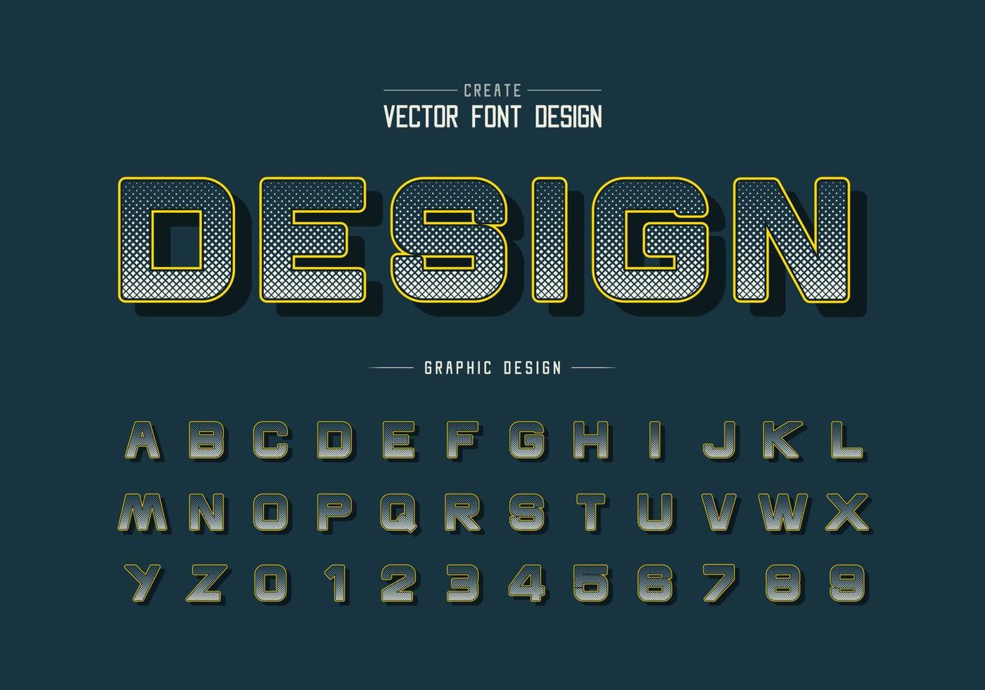 Halftone square font and round alphabet vector, Digital design typeface letter and number vector
