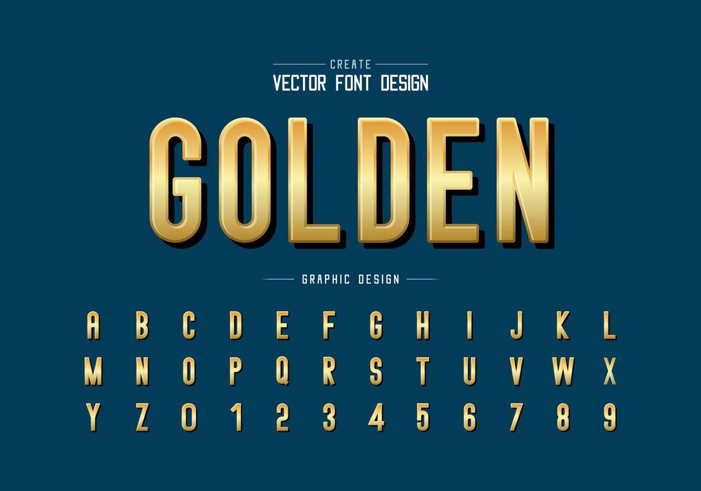 fuente de oro y vector alfabético, tipografía de letra dorada y diseño de números, texto gráfico en el fondo