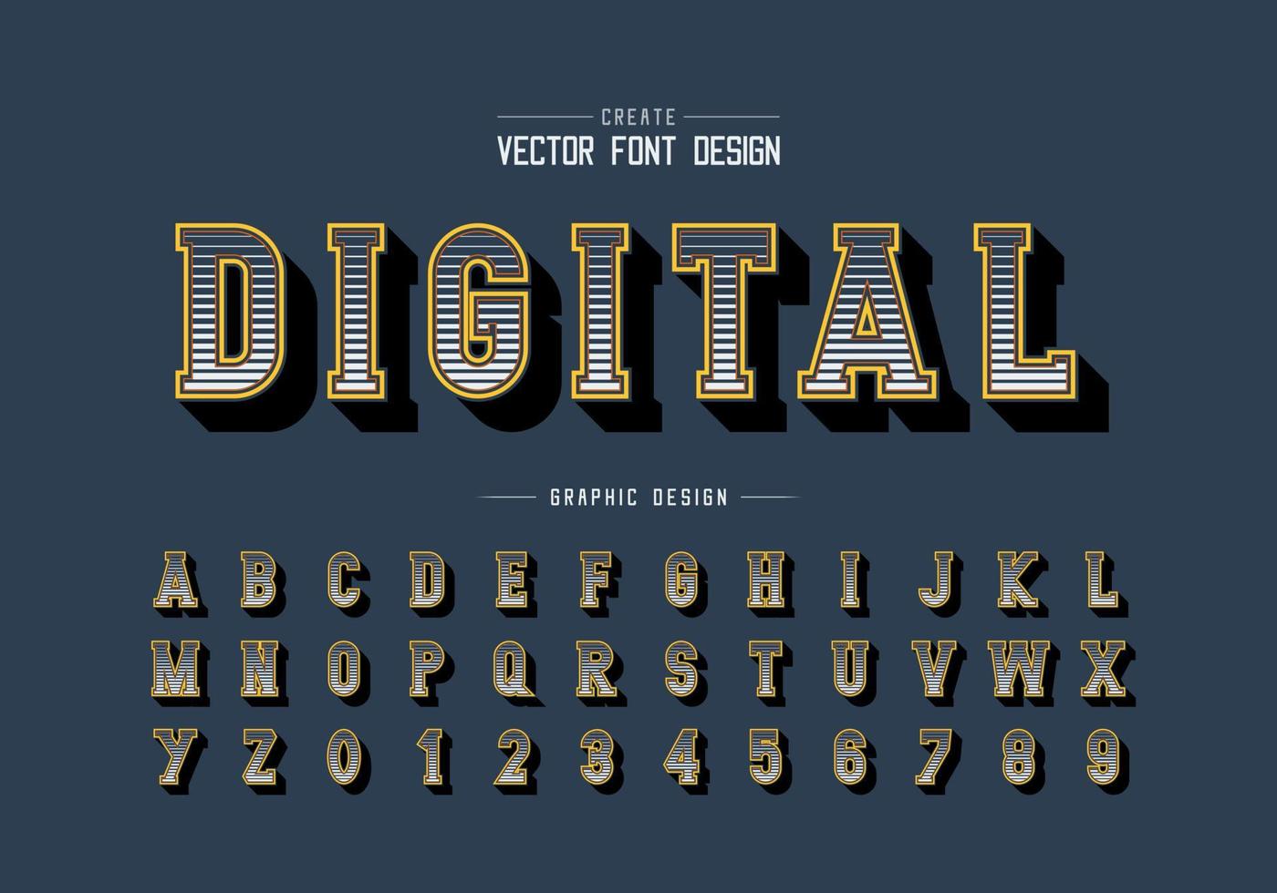 fuente de línea y vector alfabético, diseño de letra y número de estilo de escritura digital