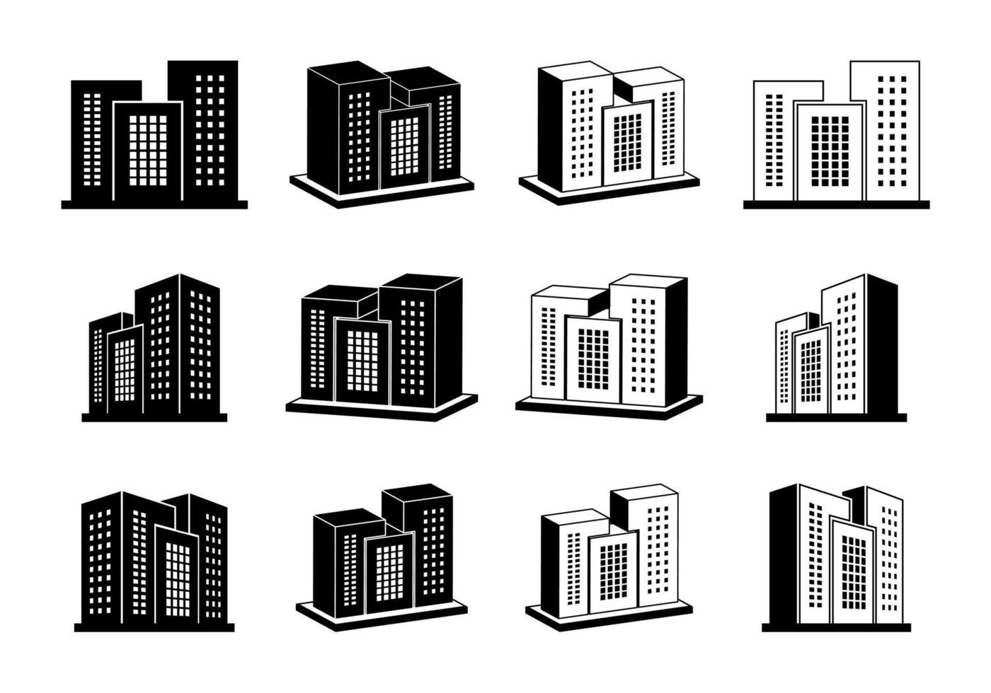 conjunto de iconos de construcción, colección de vectores de empresa 3d, hotel isométrico y condominio