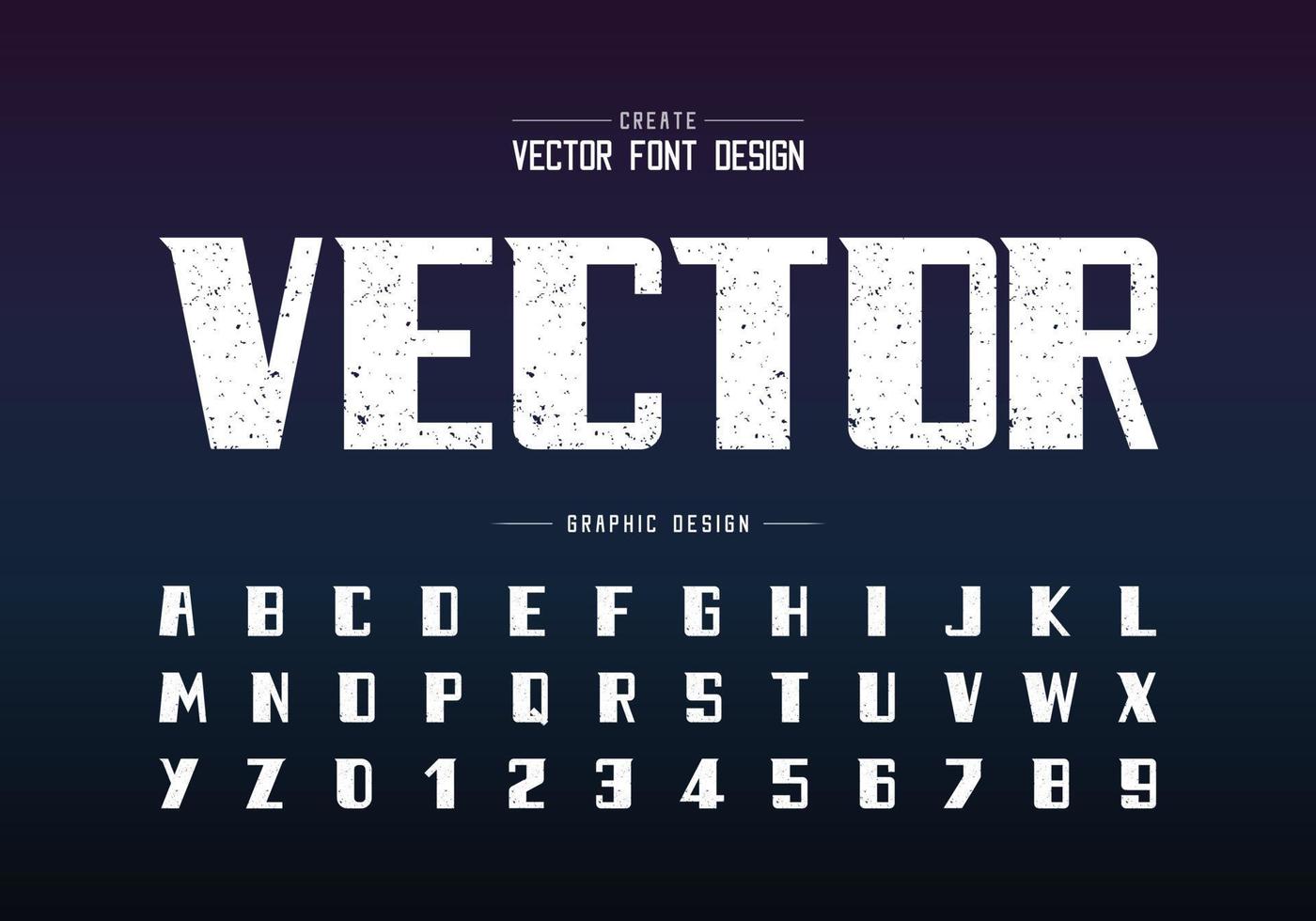 fuente de textura y vector de alfabeto en negrita, tipo de letra moderno áspero y diseño de número de letra