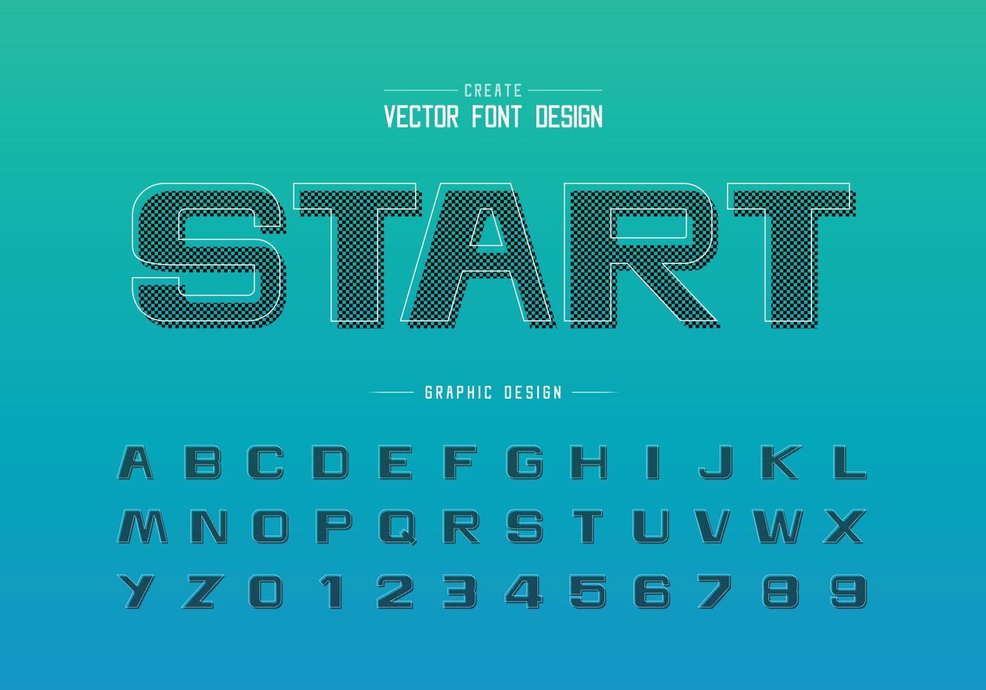 Pixel bold font and alphabet vector, Design typeface letter and number, Graphic text on background vector