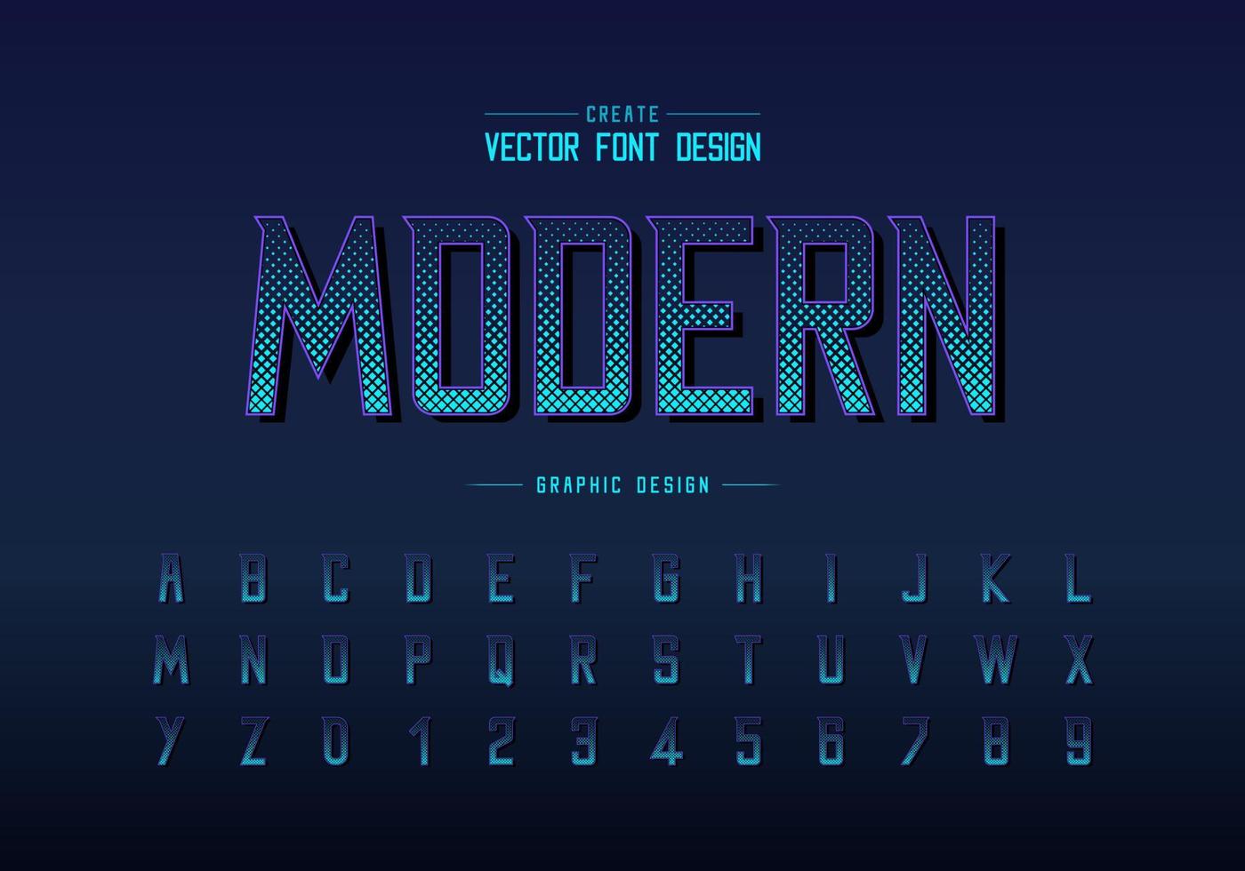 Halftone square font and alphabet vector, Digital modern Typeface and letter number design vector