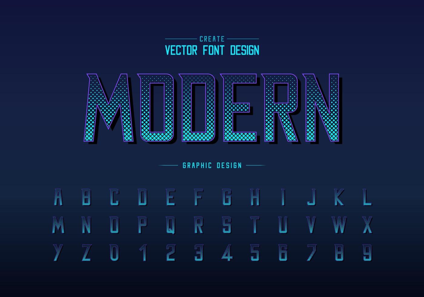 fuente cuadrada de medio tono y vector alfabético, tipo de letra moderno digital y diseño de números de letras