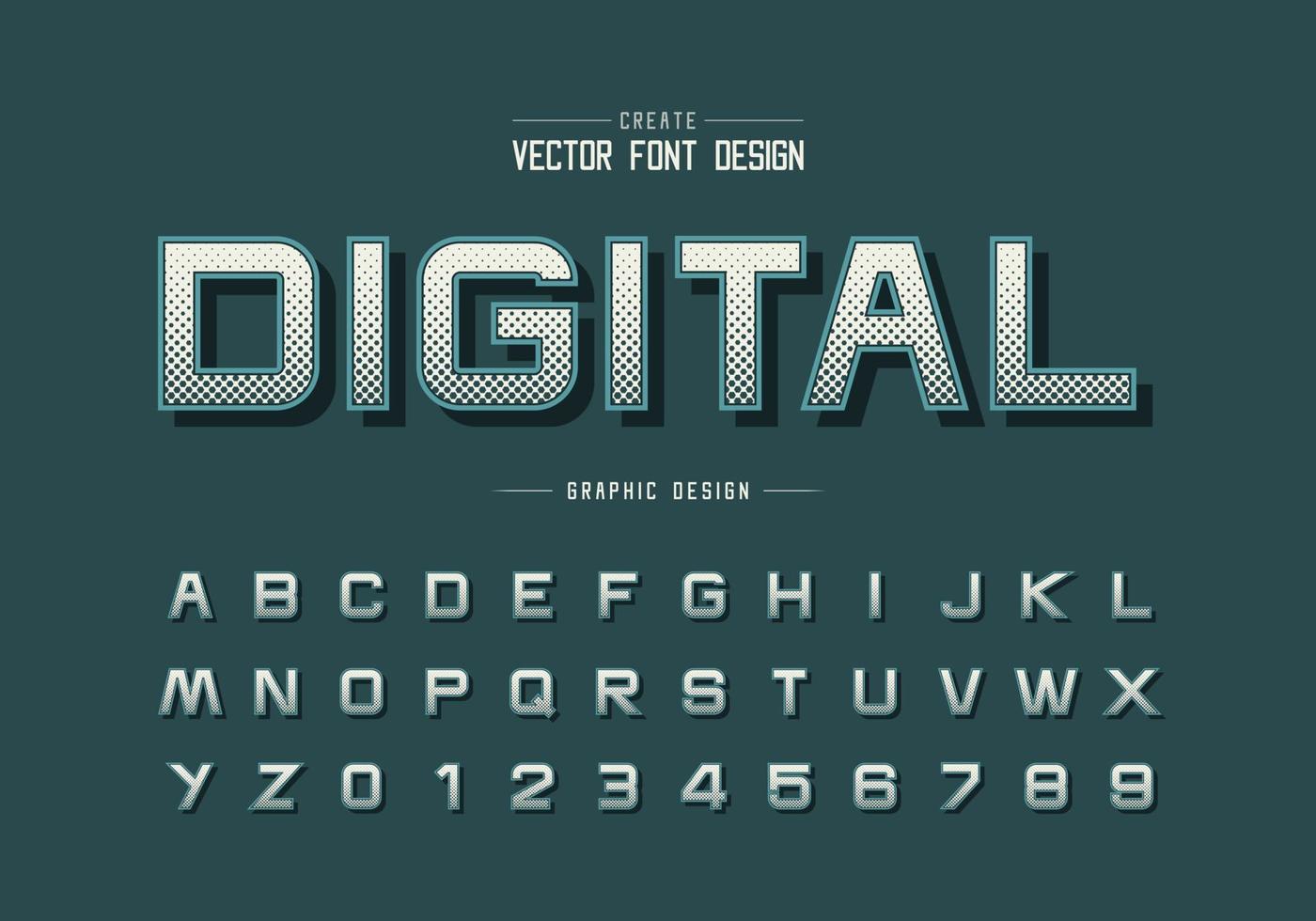 Halftone hexagon font and alphabet vector, Digital design typeface letter and number vector