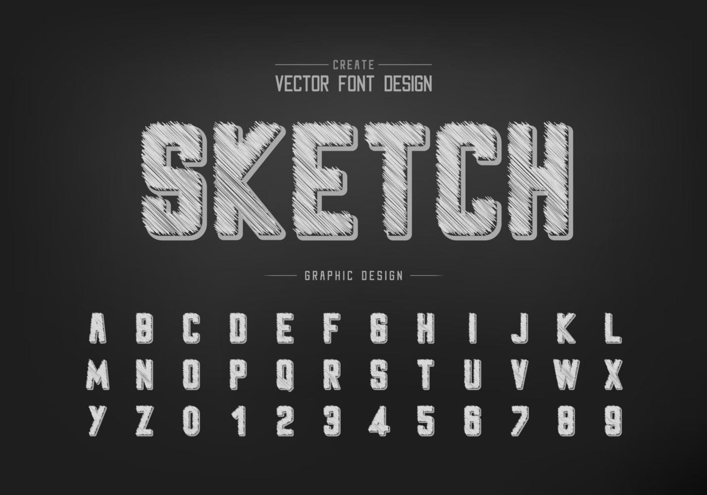 Pencil font and round alphabet vector, Sketch typeface and letter number design vector