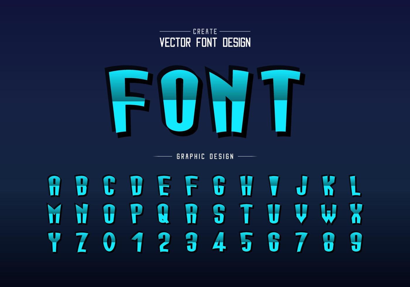 Reflective font and cartoon alphabet vector, Gradient tall typeface letter and number design vector