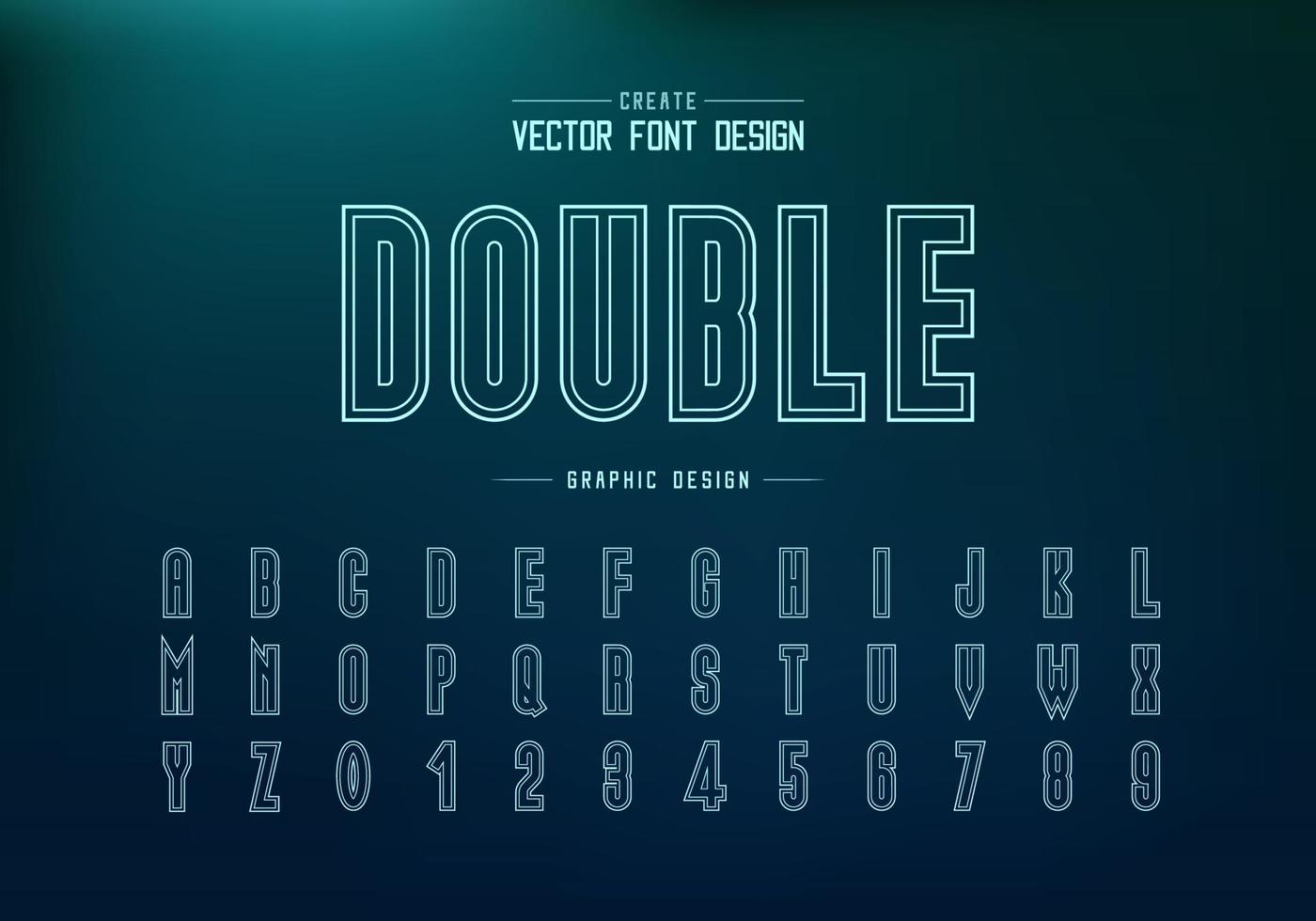 Double line font and alphabet vector, Tall typeface letter and number design, Graphic text on background vector
