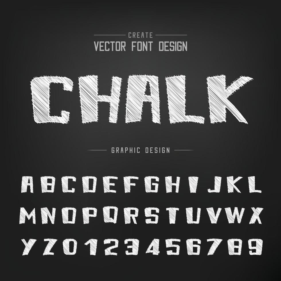 Sketch Cartoon font and alphabet vector, Chalk Bold typeface and number design, Graphic text on background vector