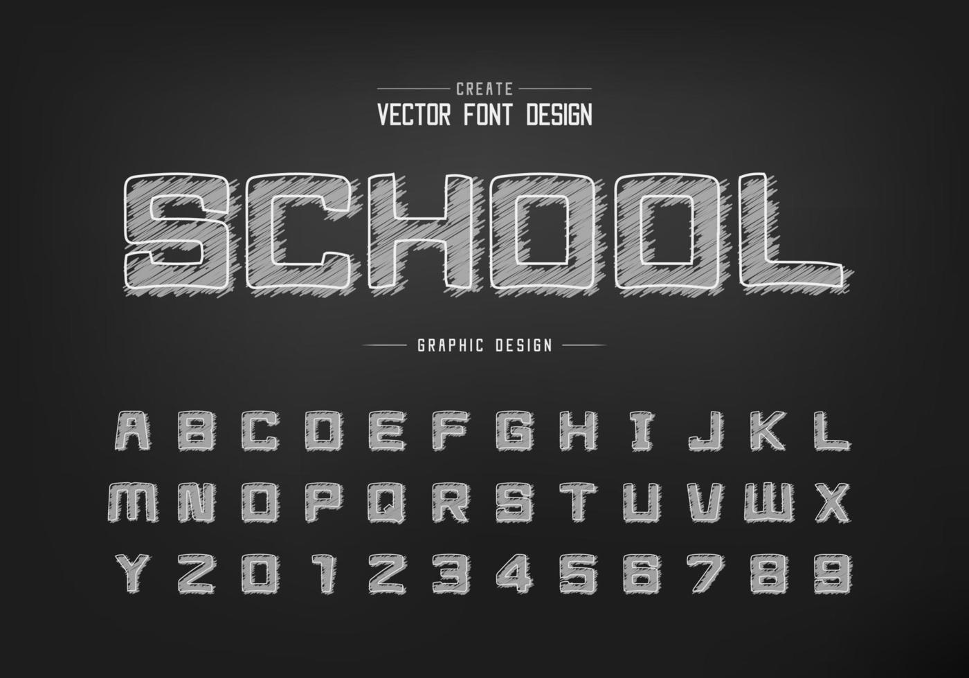 Chalk font and Cartoon alphabet vector, Hand draw square typeface letter and number design vector