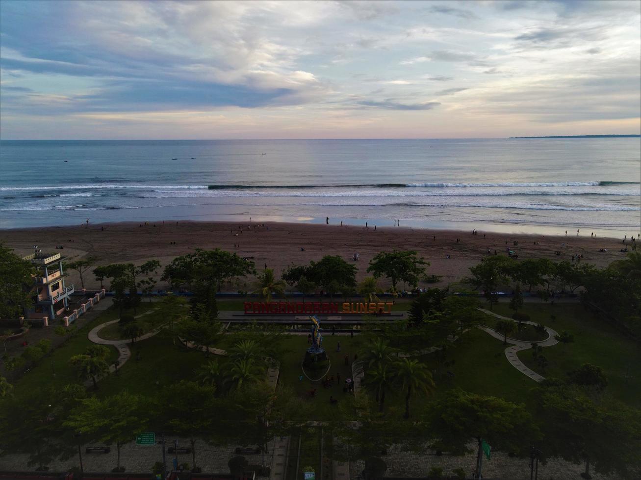 Ciamis, West Java-Indonesia, 12 May 2022 - Beautiful panoramic aerial view of Pangandaran beach. photo