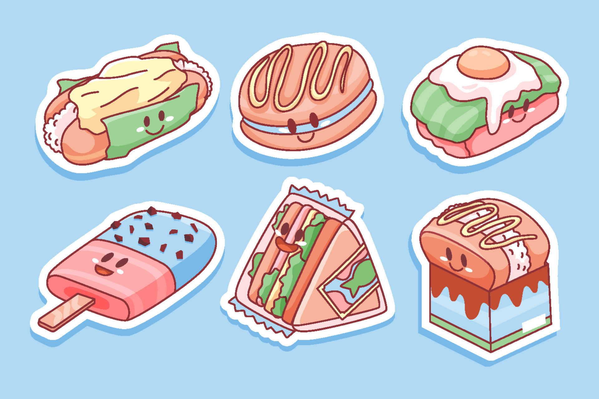 Cute Food Stickers, Food Kawaii Stickers Set PNG