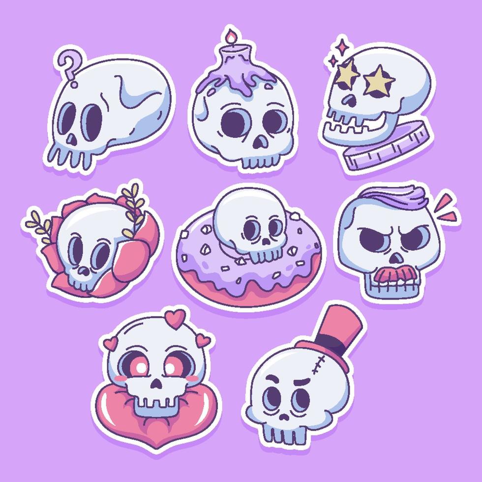 linda pegatina kawaii calavera vector