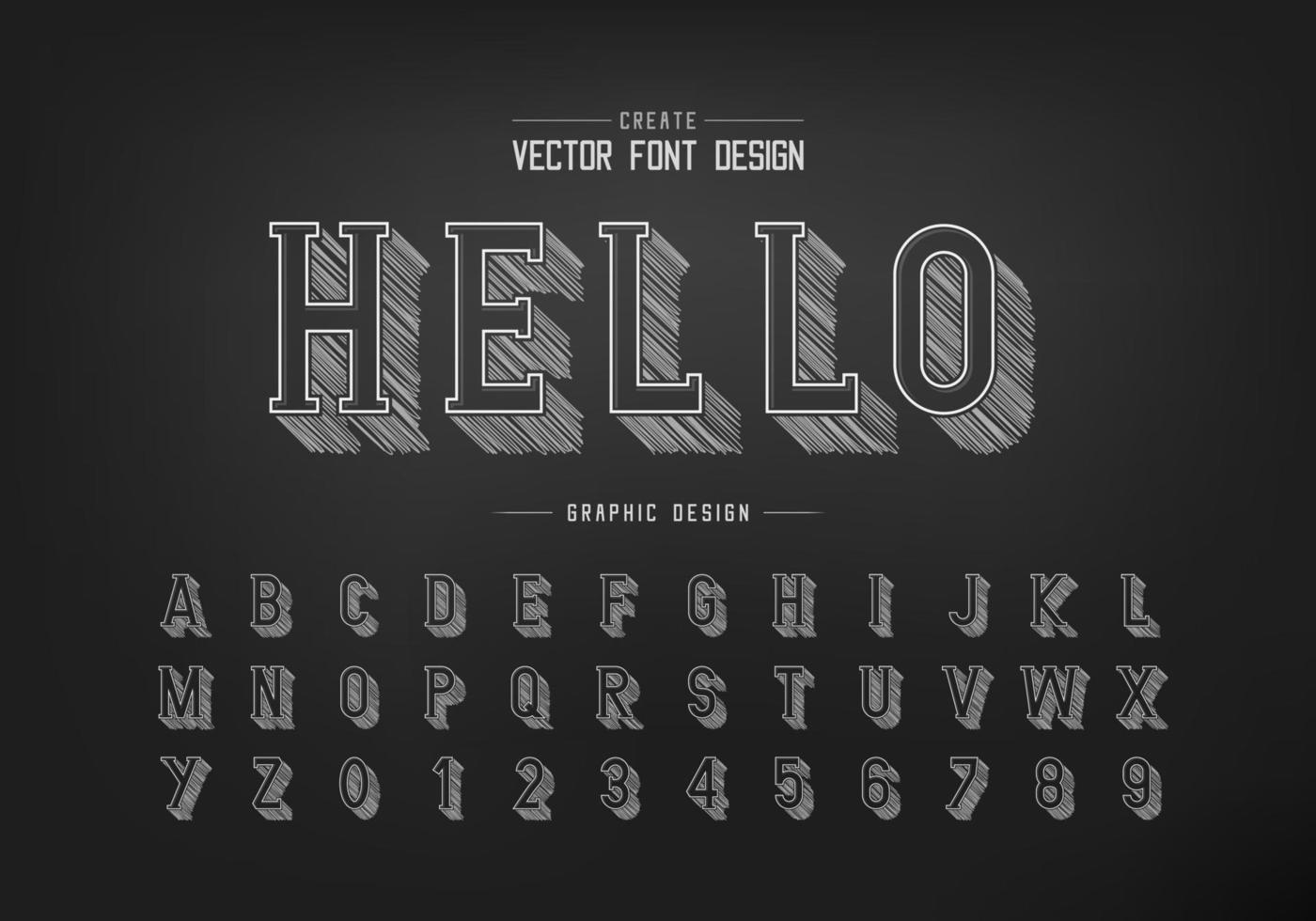 Pencil sketch shadow font and alphabet vector, Chalk writing style typeface letter and number design vector