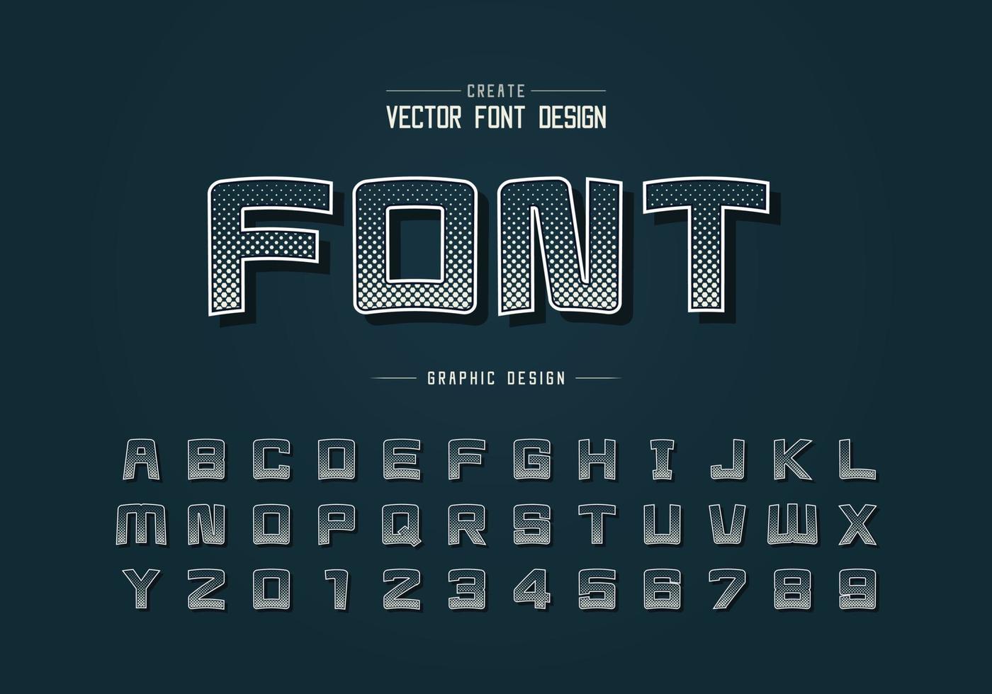 Halftone hexagon font and cartoon alphabet vector, Digital square typeface letter and number design vector