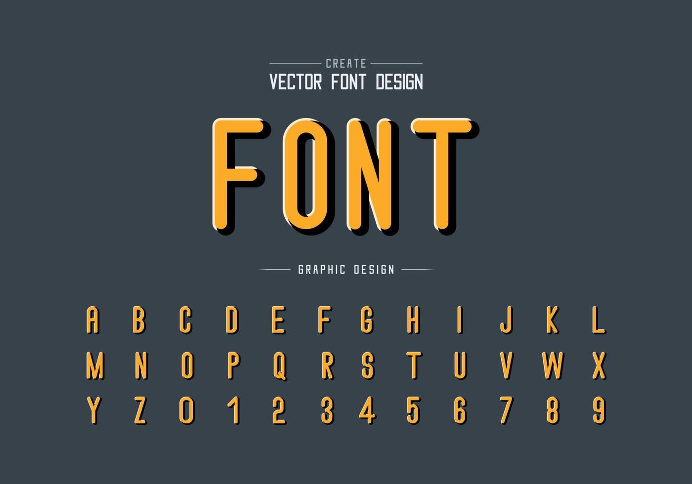 Font and alphabet vector with shadow, Letter style typeface and number design