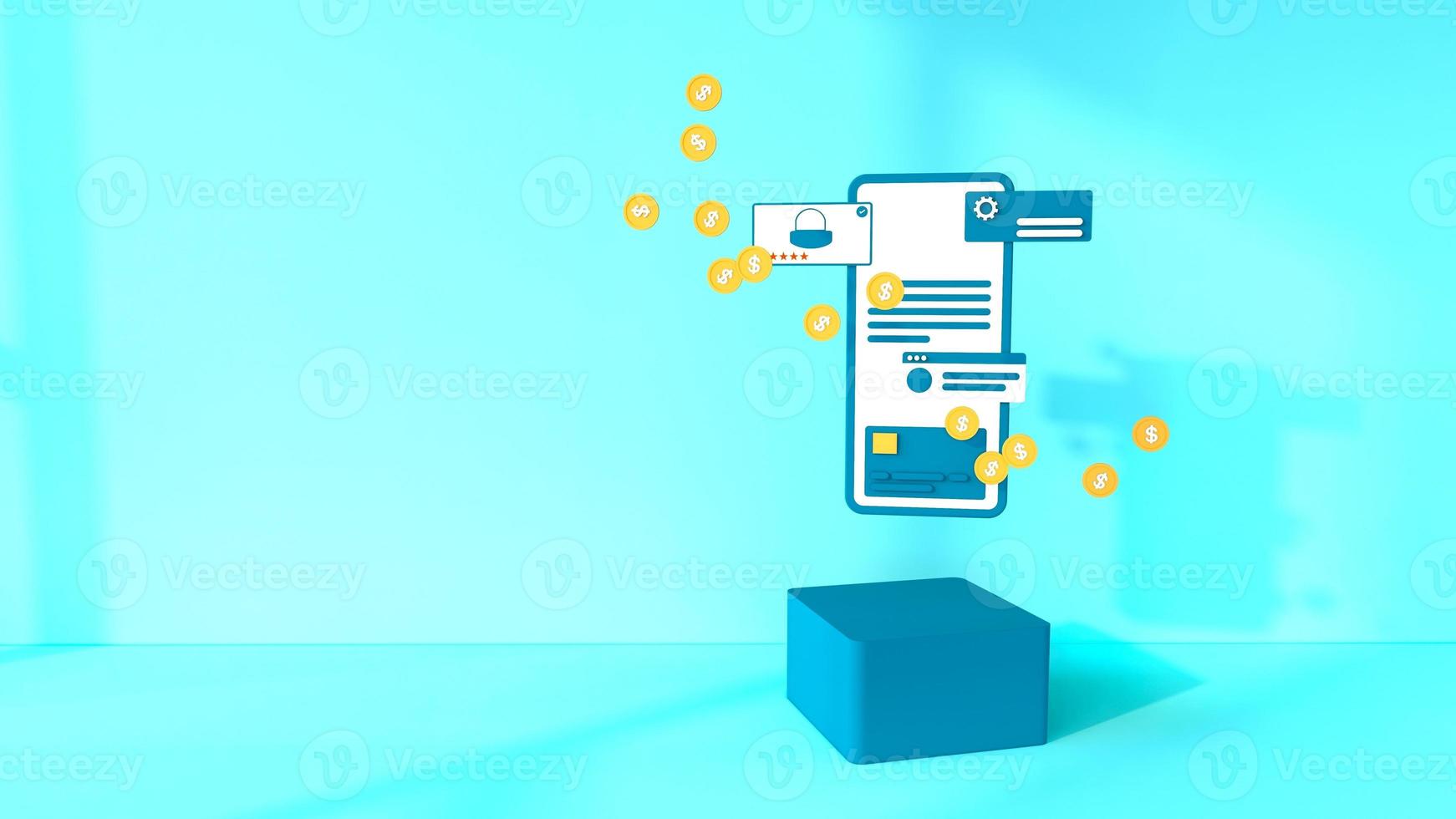 Social Shopping online and background 3drendering photo