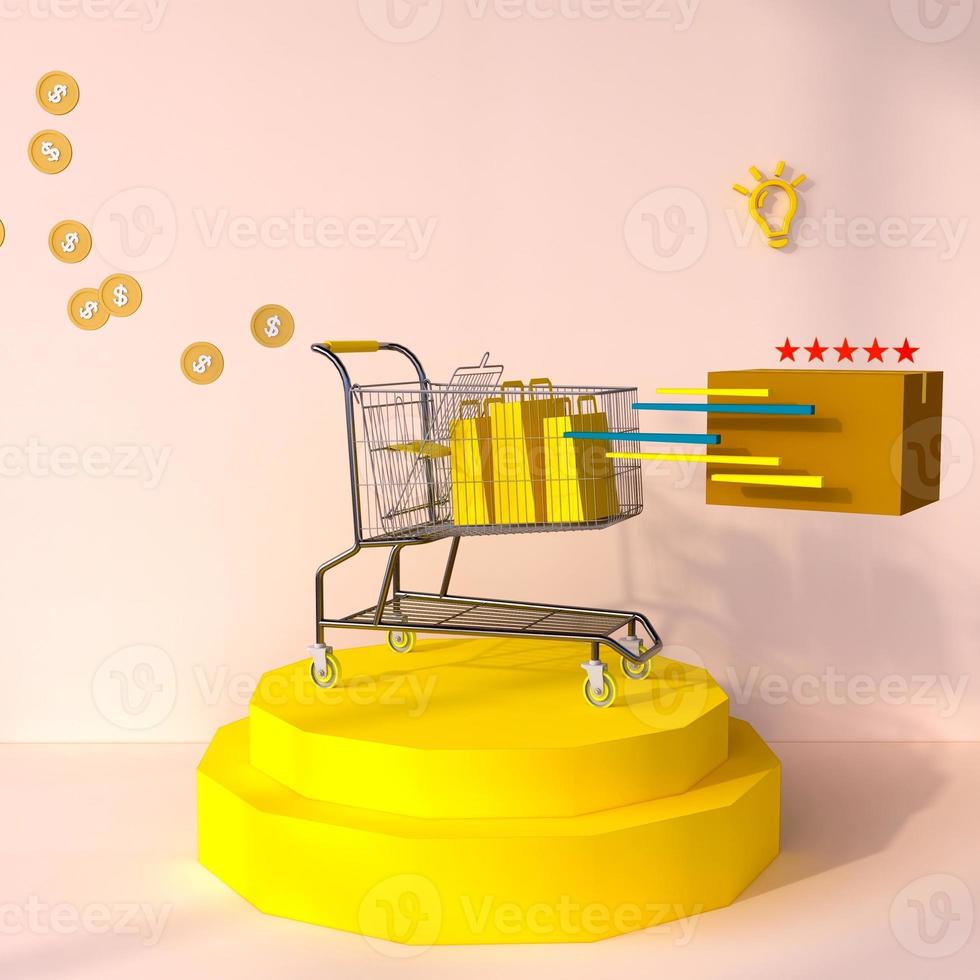 3d rendering for online shopping. Display or showcase for fast delivery by stage or show case your items photo