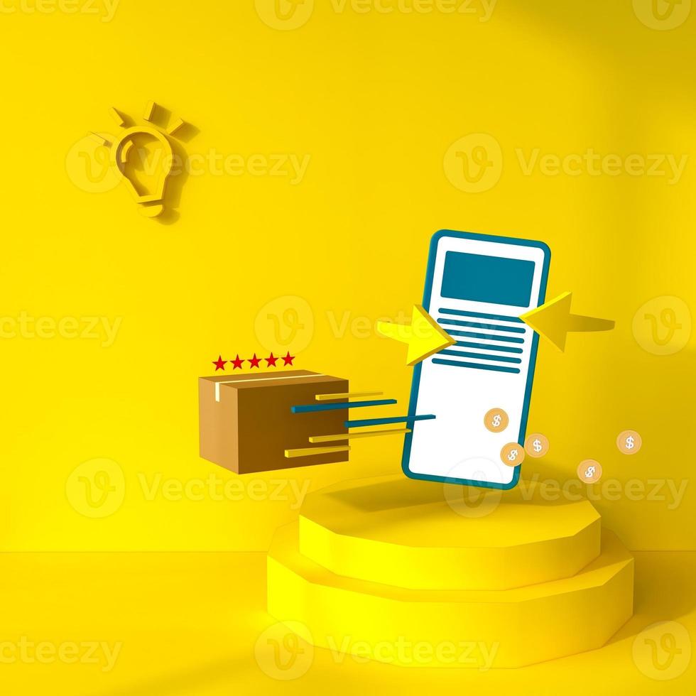 3d rendering for online shopping. Display or showcase for fast delivery by stage or show case your items photo