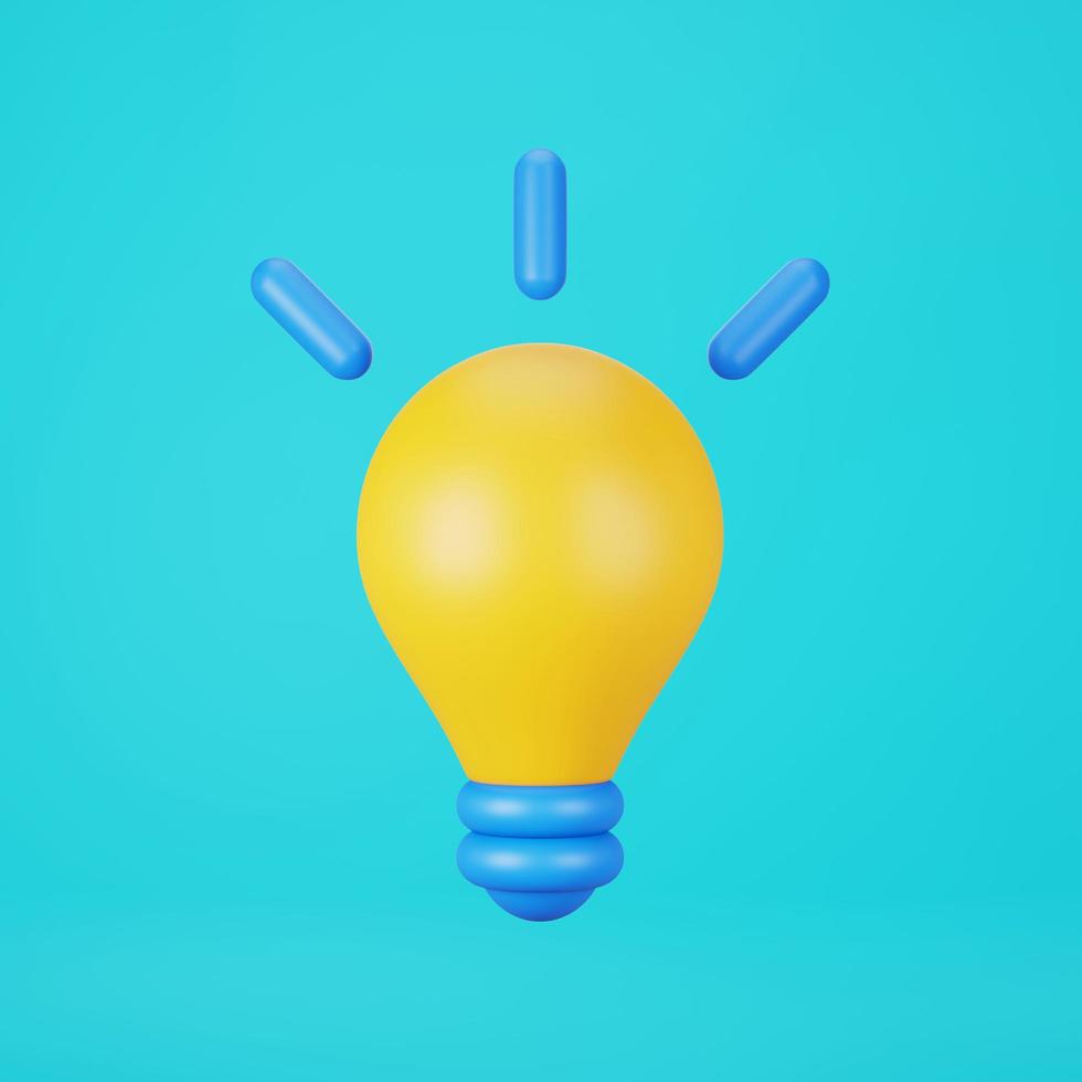 Yellow light bulb. business idea tip concept. Art minimal abstract. 3d illustration isolated on pink background. photo