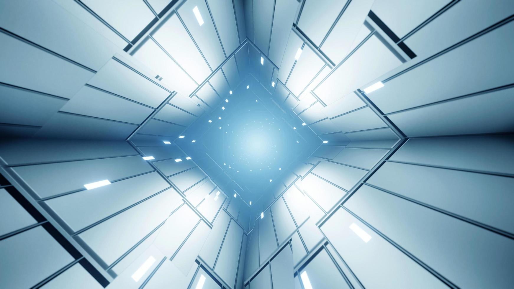 Abstract background 3D rendering. Sci Fi neon glowing lamps in a bright corridor. Empty background in the center. photo