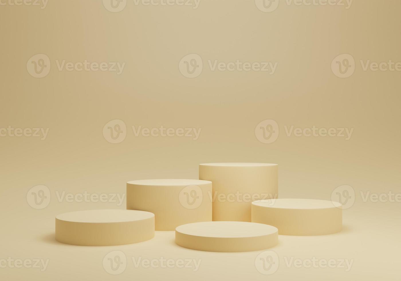 Abstract 3D room with realistic pastel cylinder pedestal podium set. Stage for showcase. Minimal scene for product display. 3d rendering illustration. photo