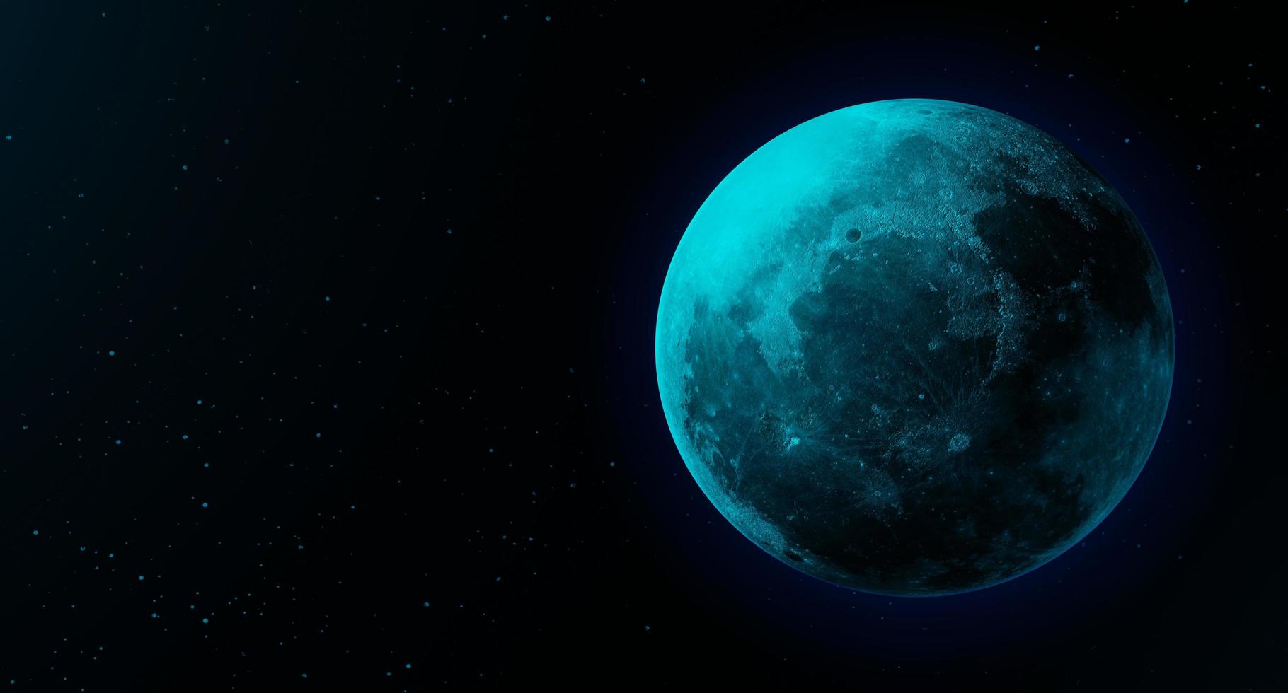 ฺ gran luna azul que brilla con estrellas azules en el fondo. representación 3d foto