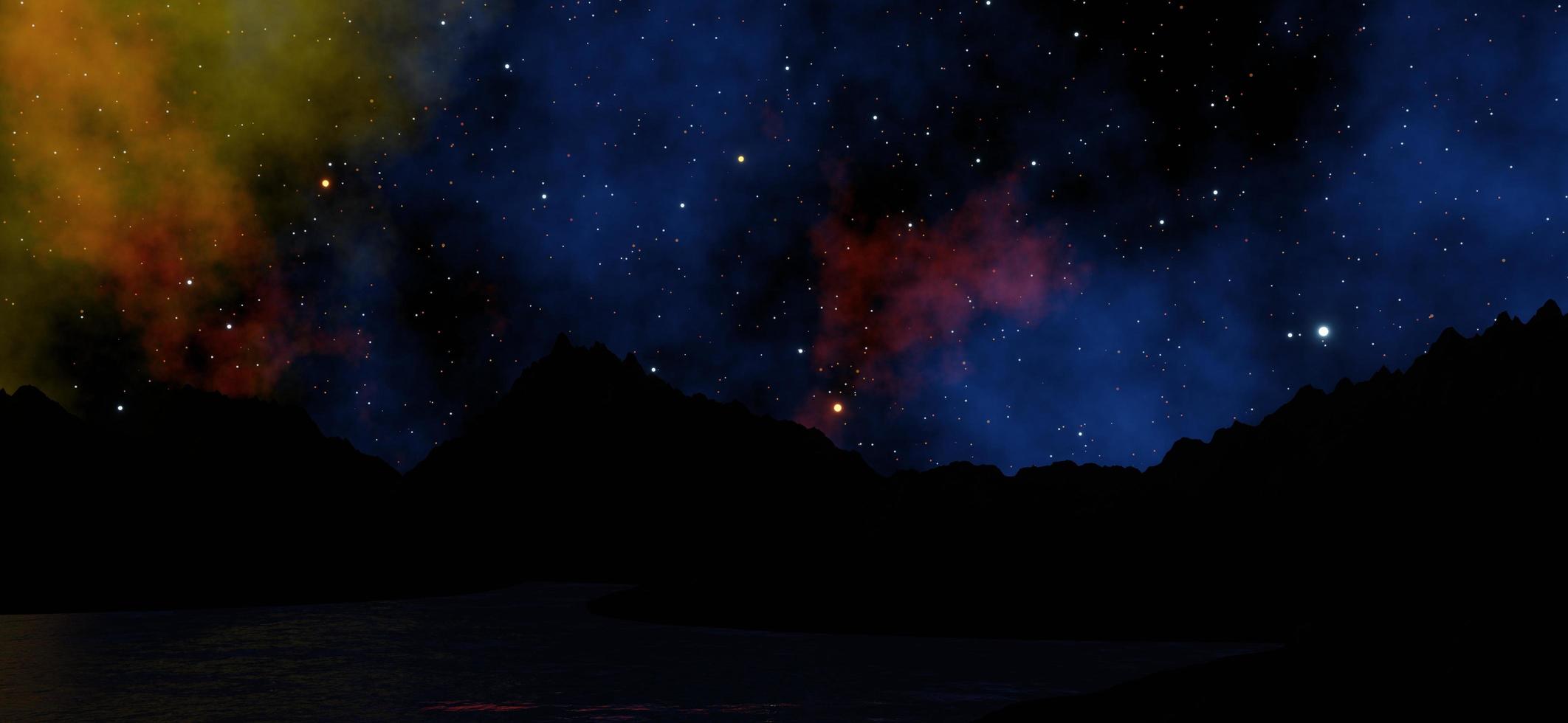 Colorful clouds and stars shine in the sky. There are seas ahead. illustration 3D rendering. photo