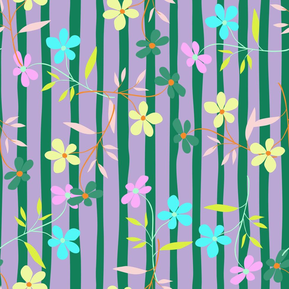 Cute simple flower seamless pattern. Doodle botanical plants background. Hand drawn abstract floral wallpaper. vector