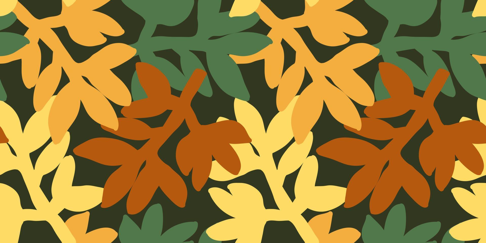 hojas extrañas de patrones sin fisuras en estilo de arte ingenuo. Fondo de pantalla sin fin de plantas de hojas creativas. vector
