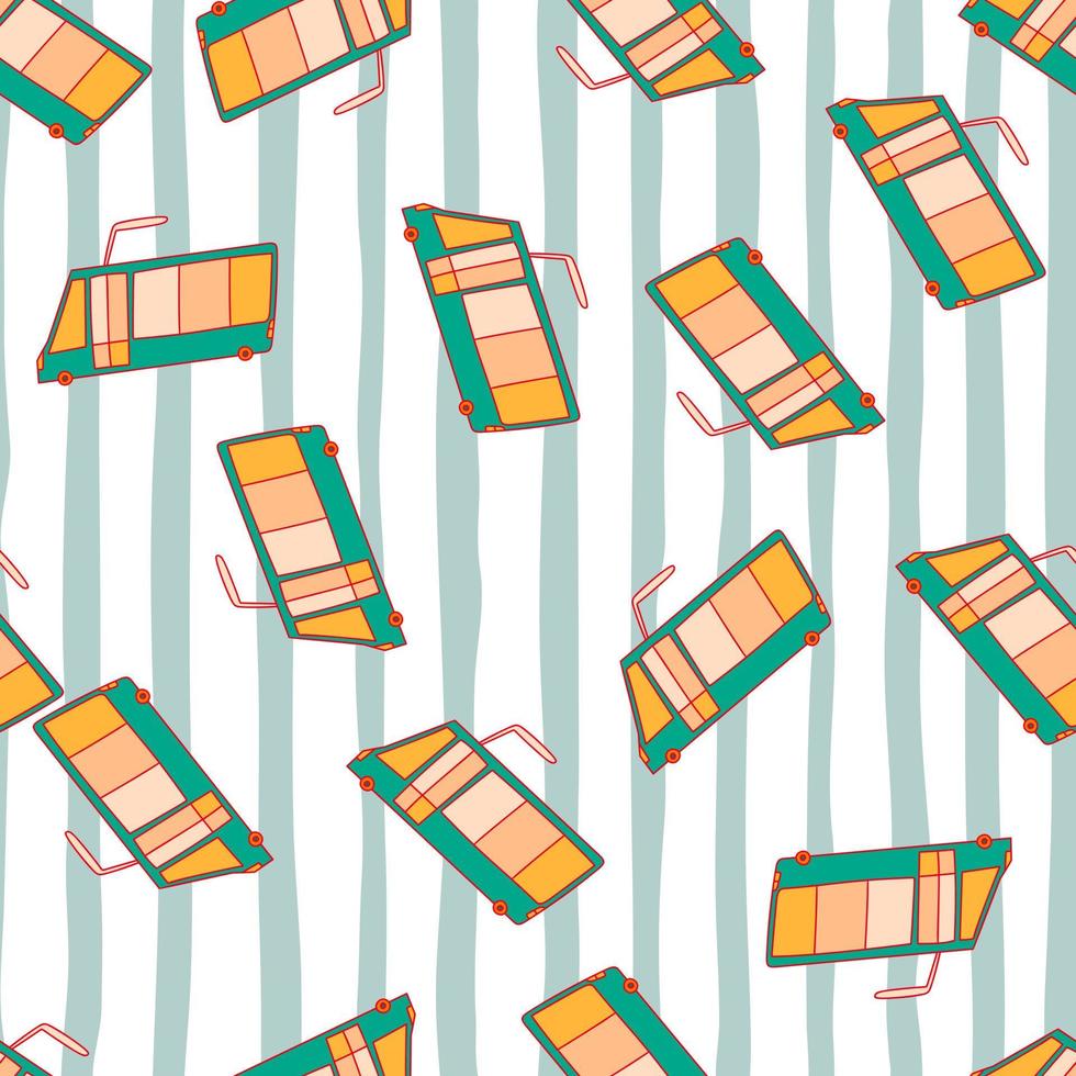 Cute trolleybus seamless pattern. City transport wallpaper. Kids electric vehicle background vector