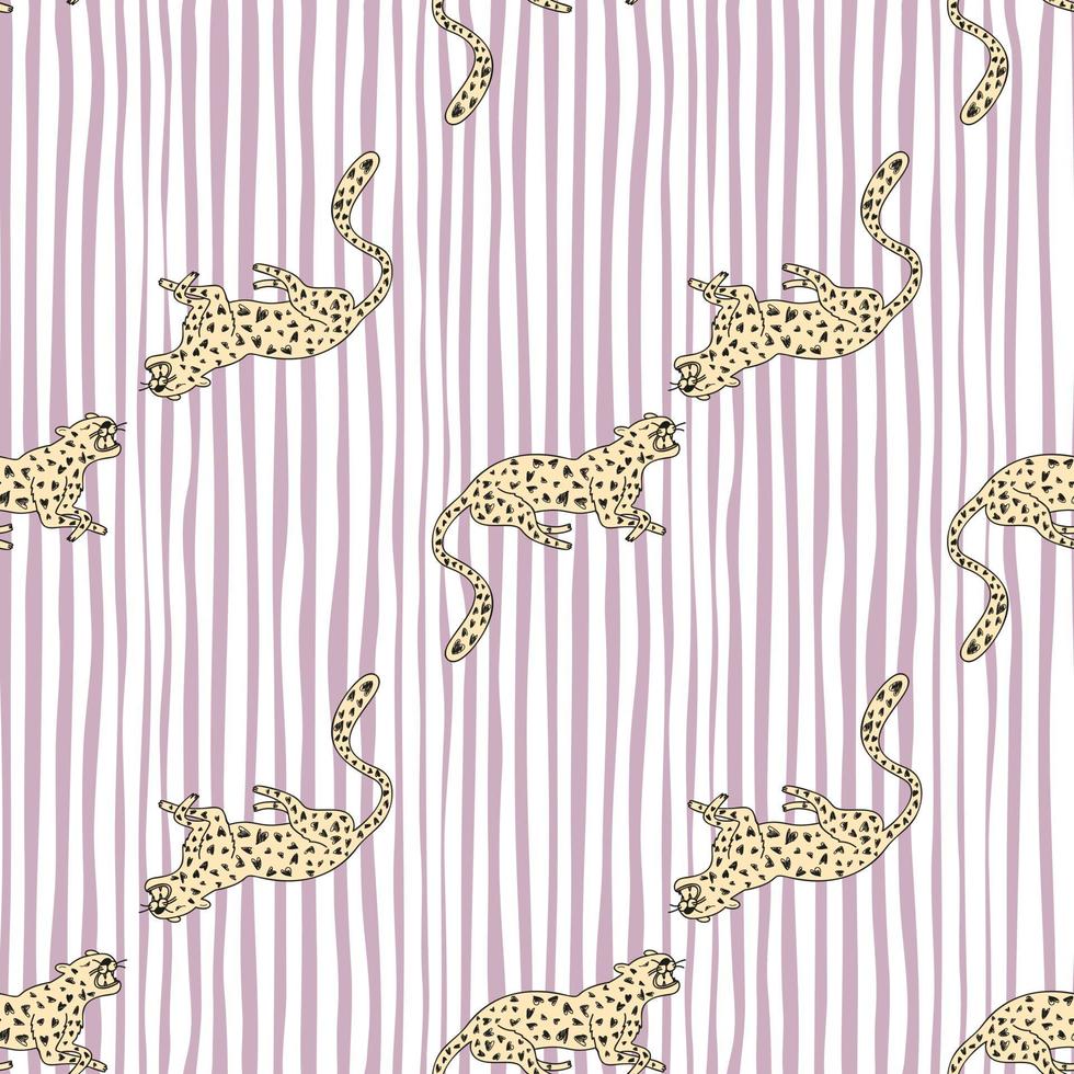 Decorative seamless pattern with doodle cute leopard. Hand drawn cheetah endless wallpaper. vector