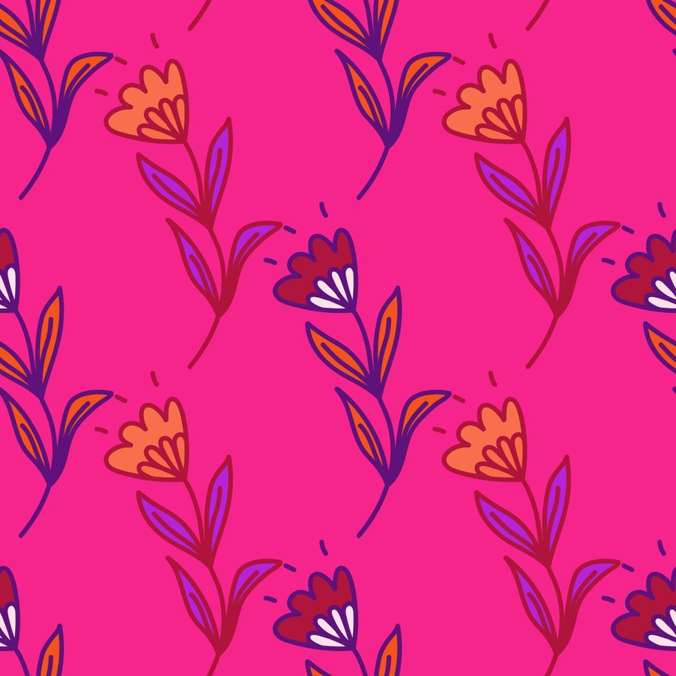 Cute flower seamless pattern in stylized folk style. Hand drawn elegant botanical background. vector
