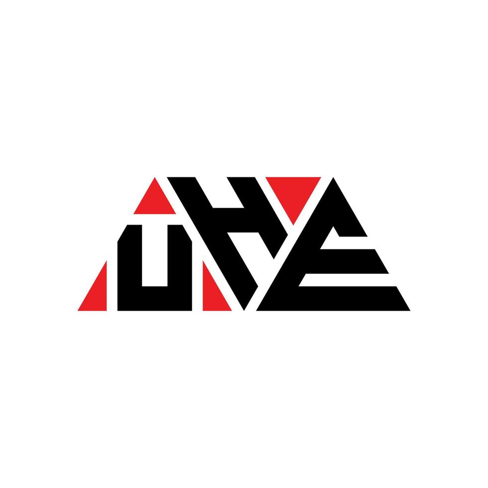 UHE triangle letter logo design with triangle shape. UHE triangle logo design monogram. UHE triangle vector logo template with red color. UHE triangular logo Simple, Elegant, and Luxurious Logo. UHE