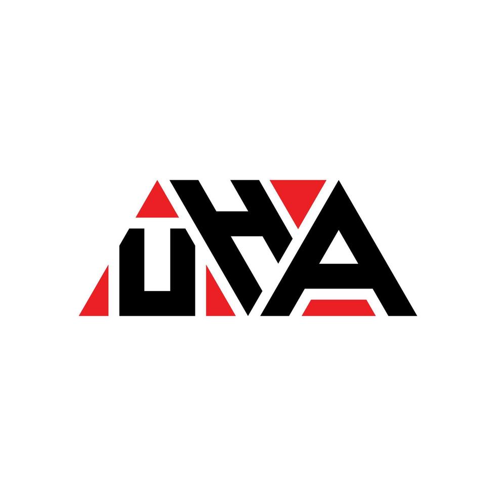 UHA triangle letter logo design with triangle shape. UHA triangle logo design monogram. UHA triangle vector logo template with red color. UHA triangular logo Simple, Elegant, and Luxurious Logo. UHA
