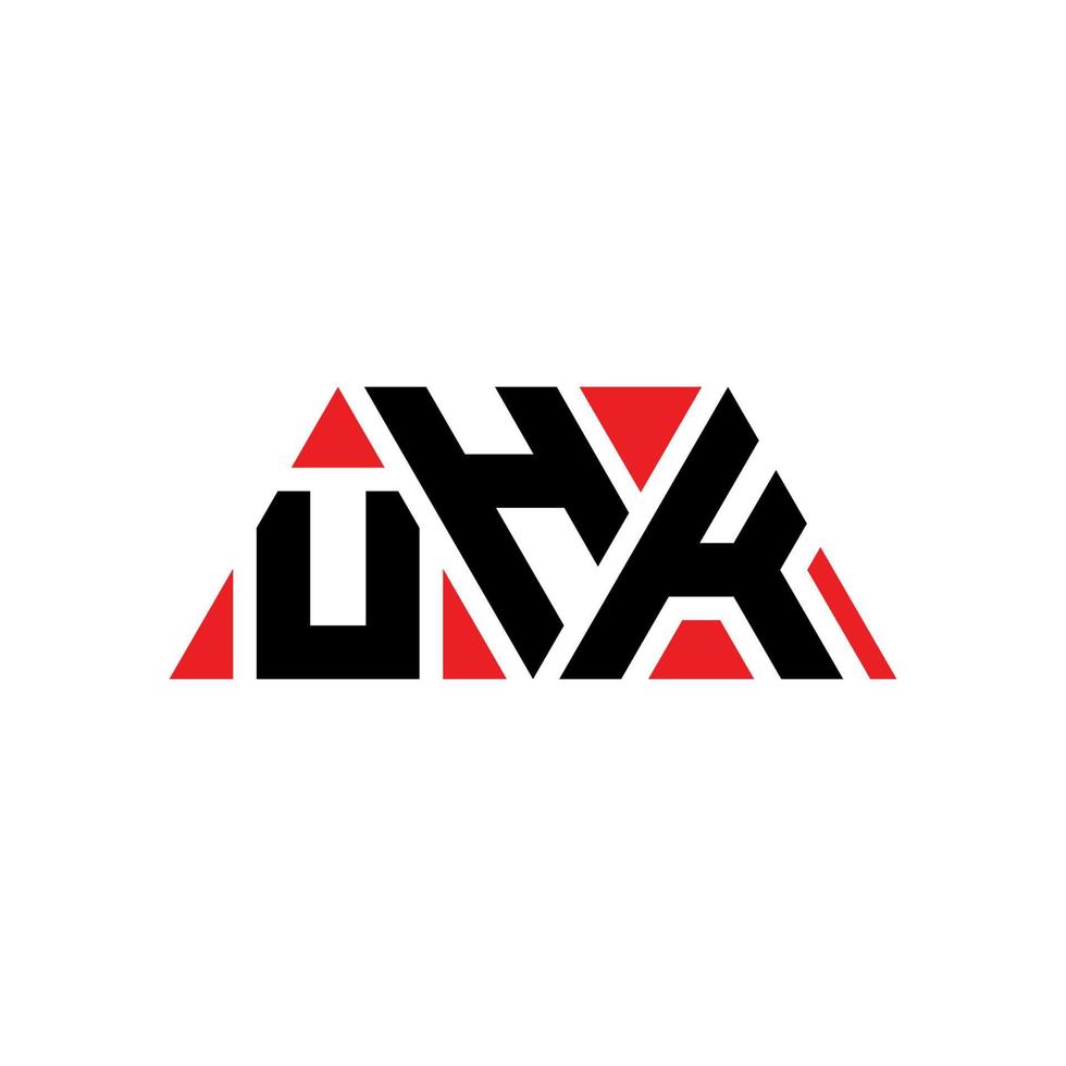 diseño de logotipo de letra triangular uhk con forma de triángulo. monograma de diseño de logotipo de triángulo uhk. plantilla de logotipo de vector de triángulo uhk con color rojo. logotipo triangular uhk logotipo simple, elegante y lujoso. uhk