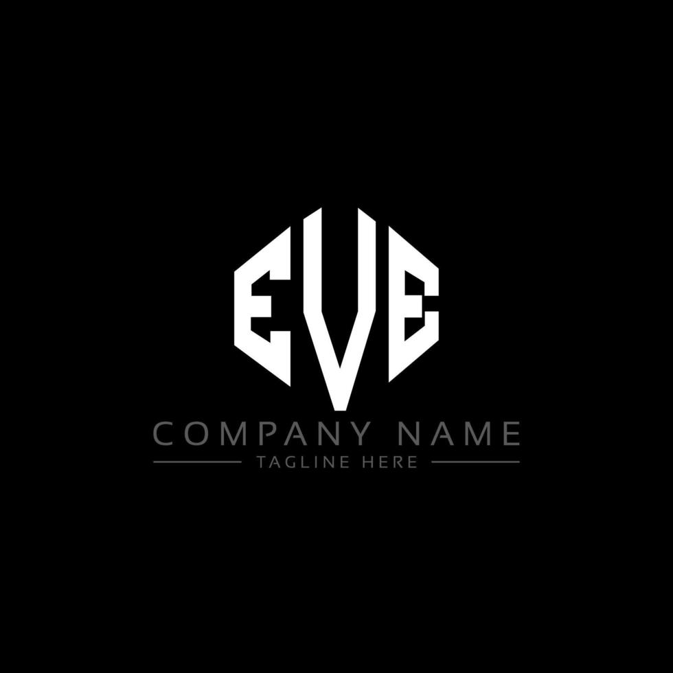 EVE letter logo design with polygon shape. EVE polygon and cube shape logo design. EVE hexagon vector logo template white and black colors. EVE monogram, business and real estate logo.