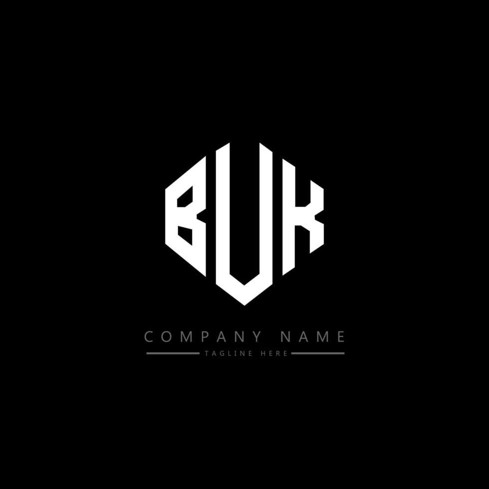 BUK letter logo design with polygon shape. BUK polygon and cube shape logo design. BUK hexagon vector logo template white and black colors. BUK monogram, business and real estate logo.
