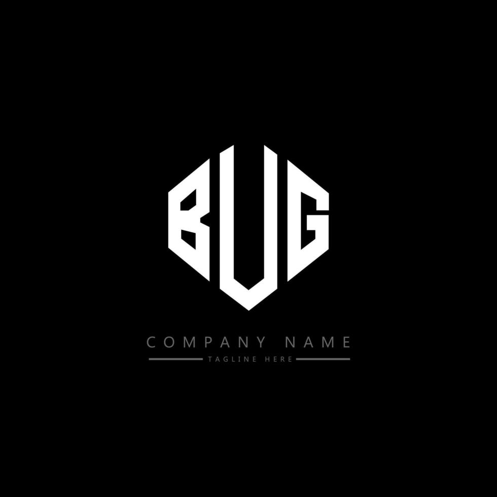 BUG letter logo design with polygon shape. BUG polygon and cube shape logo design. BUG hexagon vector logo template white and black colors. BUG monogram, business and real estate logo.