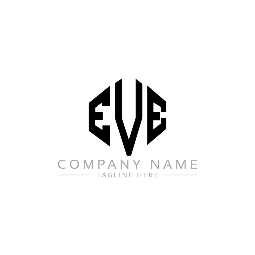 EVE letter logo design with polygon shape. EVE polygon and cube shape logo design. EVE hexagon vector logo template white and black colors. EVE monogram, business and real estate logo.