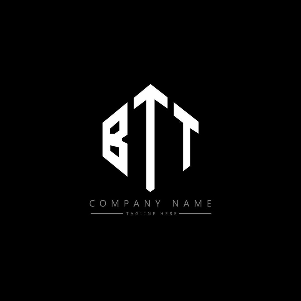 BTT letter logo design with polygon shape. BTT polygon and cube shape logo design. BTT hexagon vector logo template white and black colors. BTT monogram, business and real estate logo.