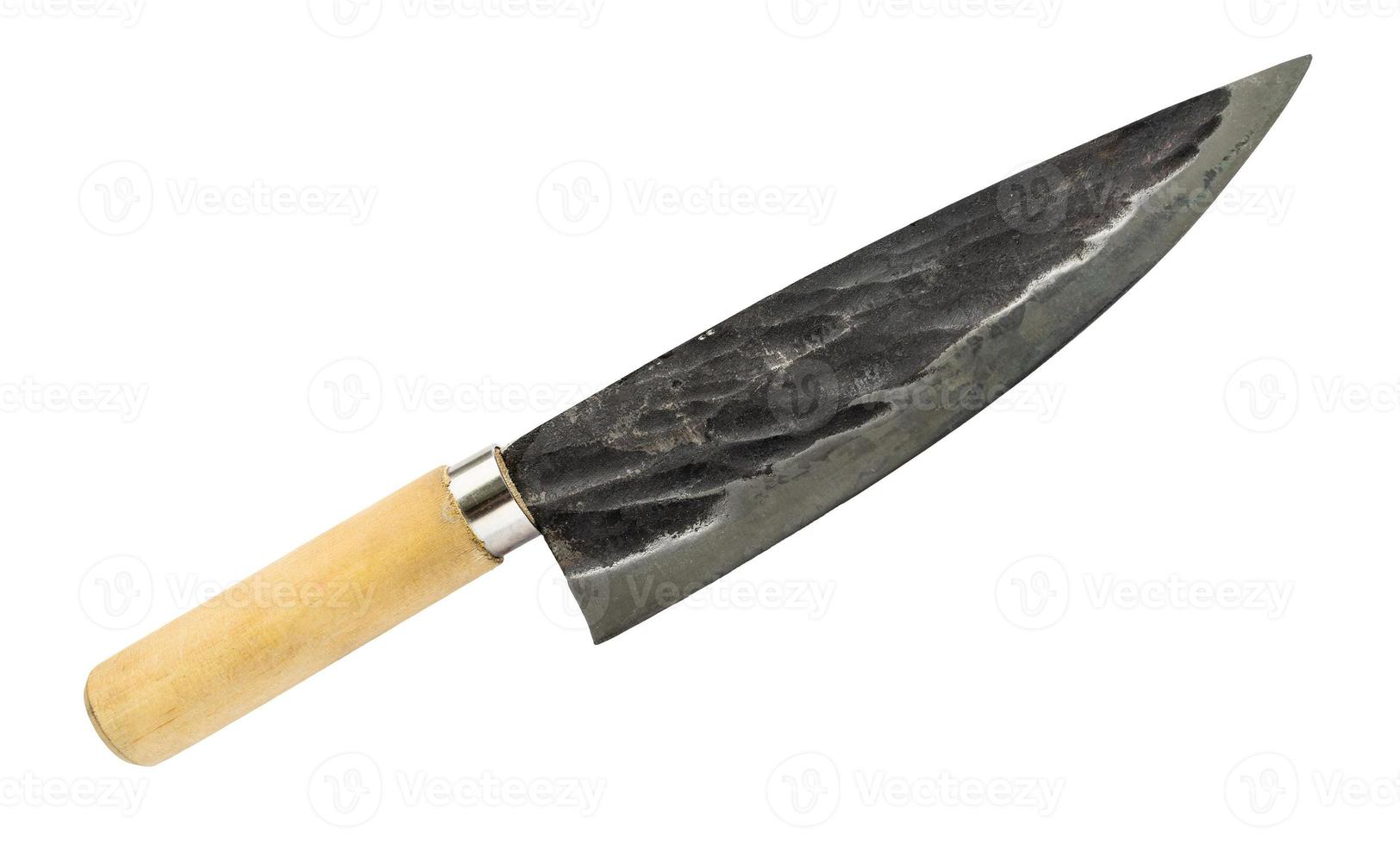 forged utility knife with wooden handle isolated photo