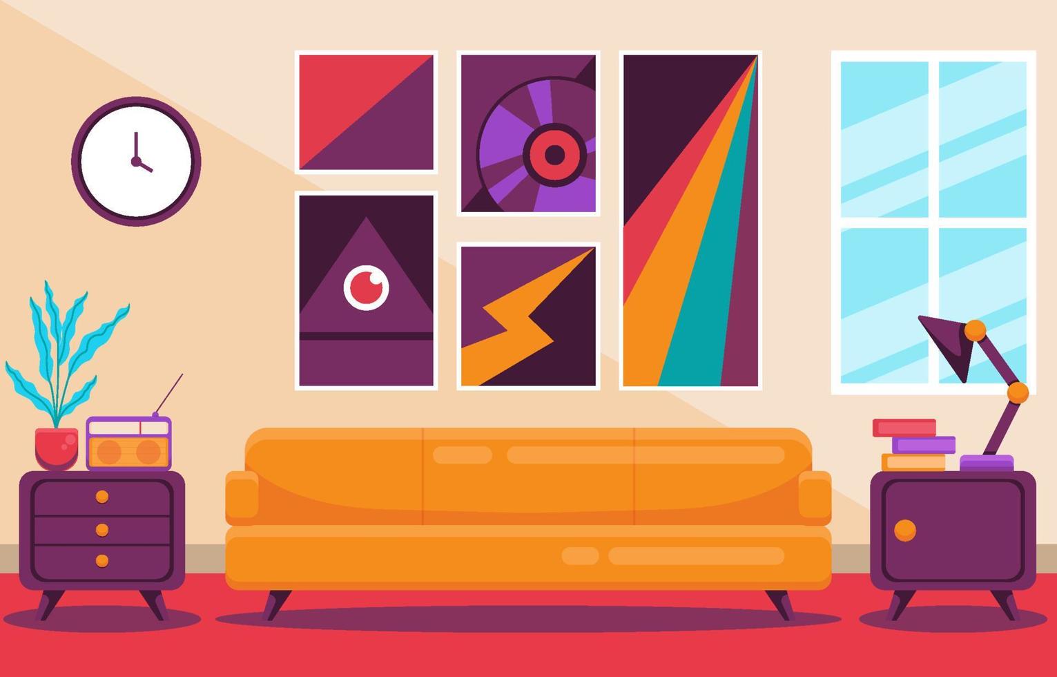 Retro Interior with Flat Design Style vector