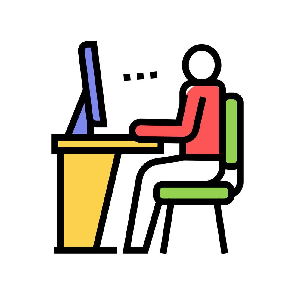 employee looking on computer screen color icon vector illustration