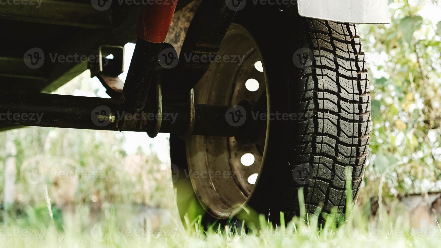 Wheel with a rubber tread from a car trailer photo