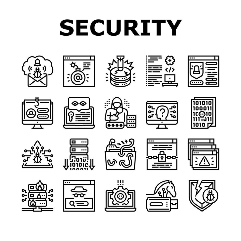 conjunto de iconos de tecnología de sistema de seguridad cibernética vector