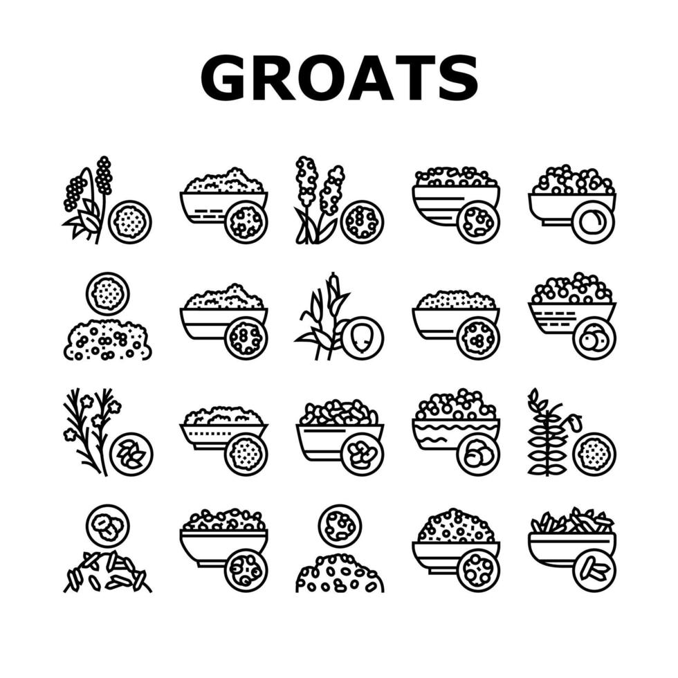 Groats Natural Food Collection Icons Set Vector