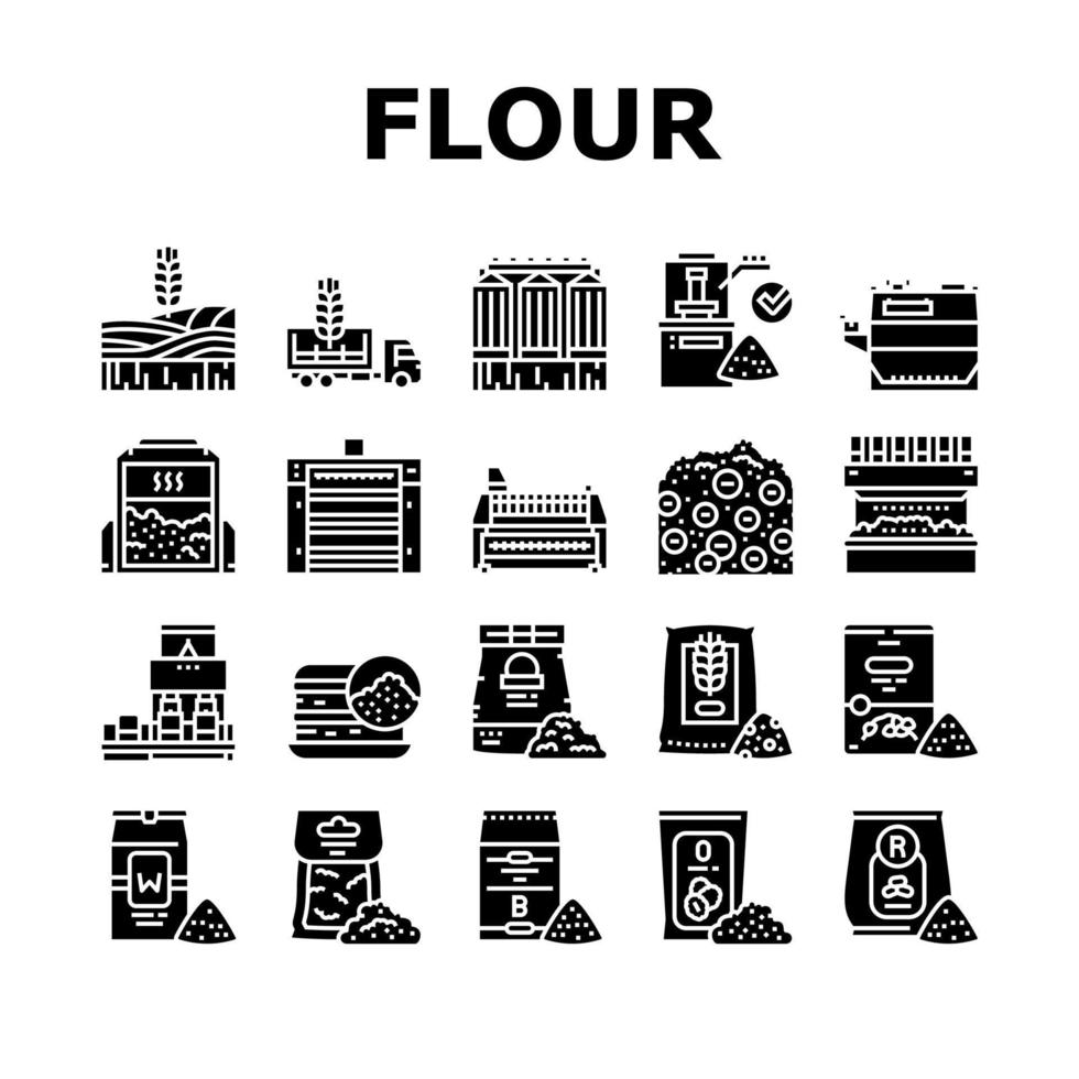 iconos de producción de la industria de la fábrica de harina establecer vector